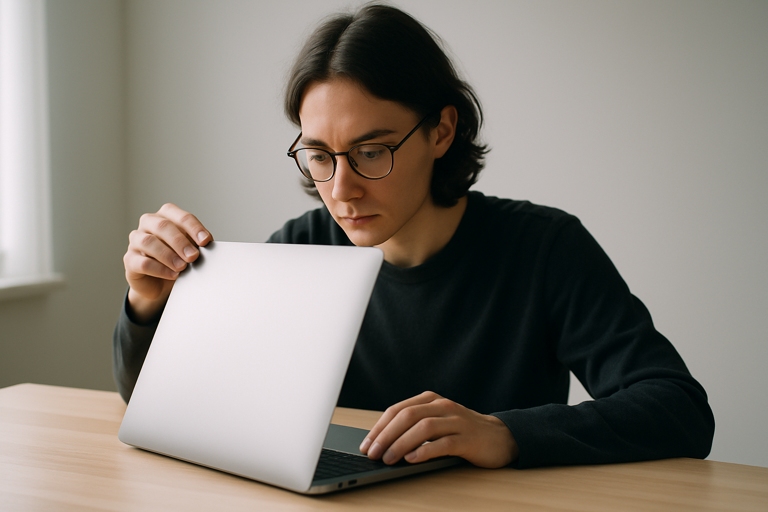 Inspection d'un MacBook d'occasion sur un bureau moderne