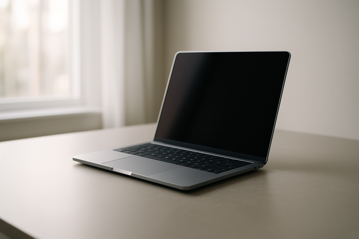 MacBook moderne sur un bureau minimaliste, illustrant la RAM et les performances