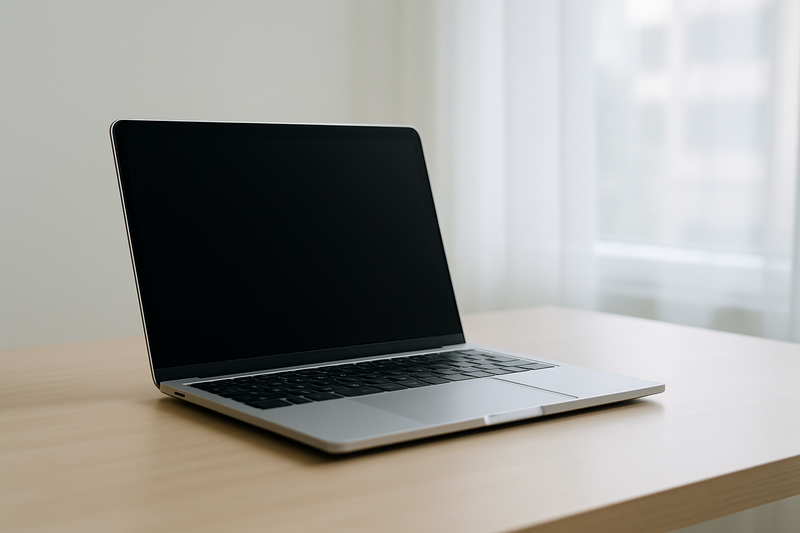 MacBook propre sur un bureau minimaliste, prêt pour la vente