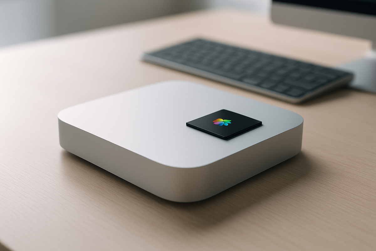 Mac mini avec puce M6 sur un bureau épuré