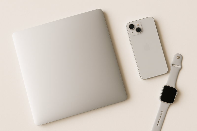 Illustration de différents appareils Apple sur un fond minimaliste
