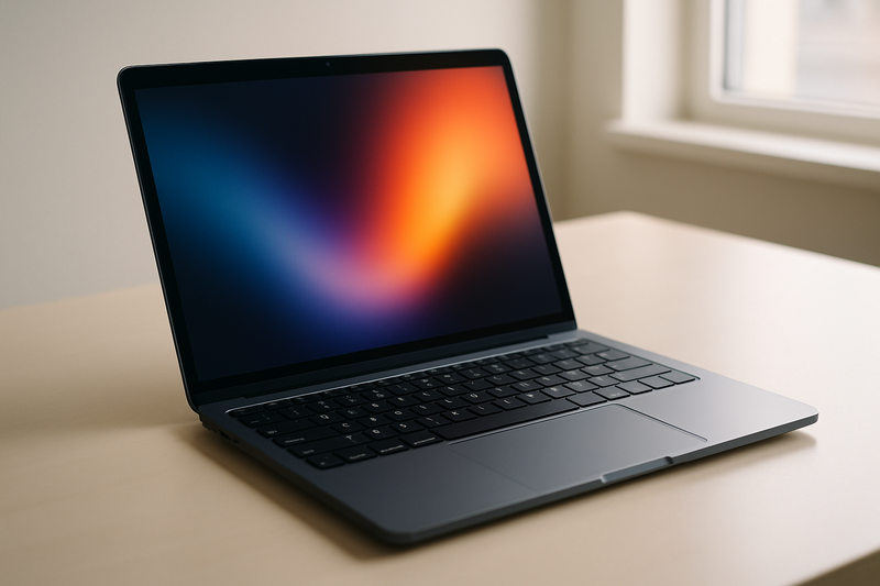 MacBook M1 sur un bureau épuré, mettant en avant son design moderne et sa performance