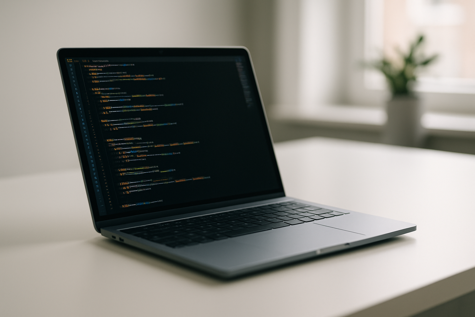 MacBook moderne sur un bureau minimaliste, idéal pour le développement