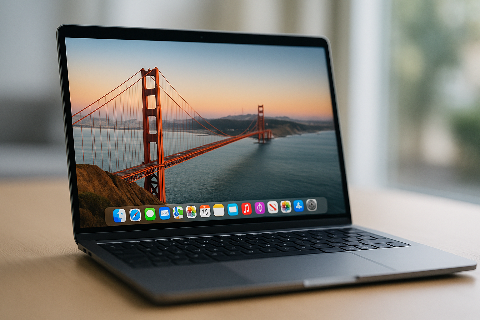 MacBook avec macOS Golden Gate affiché sur l'écran