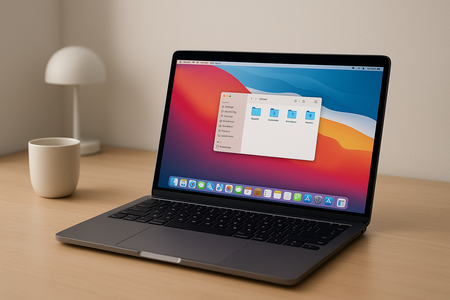 MacBook Apple avec la dernière interface macOS sur un bureau épuré