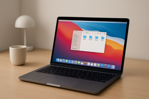 MacBook Apple avec la dernière interface macOS sur un bureau épuré