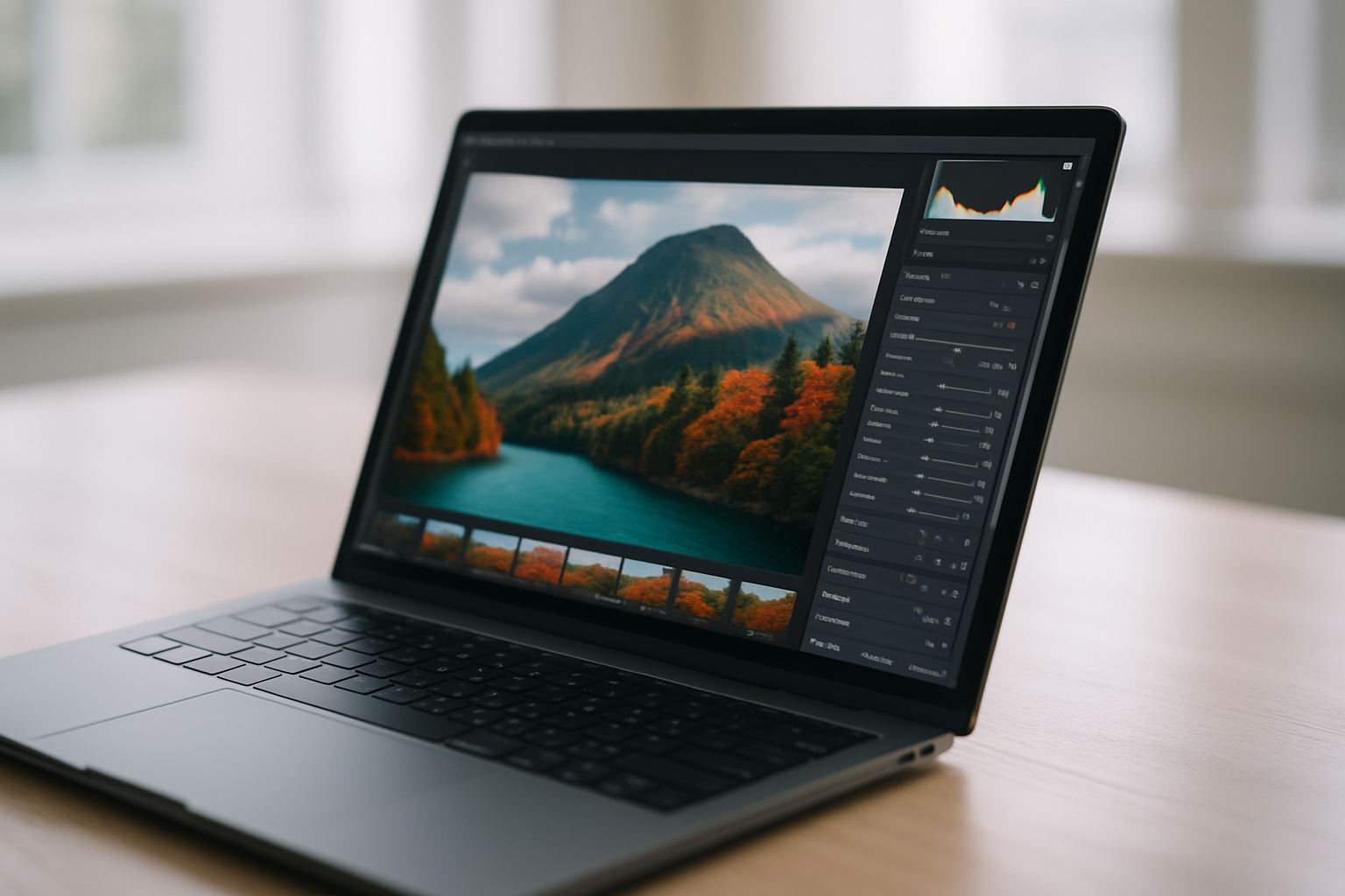 MacBook utilisé pour la photo avec logiciel de retouche d'image ouvert