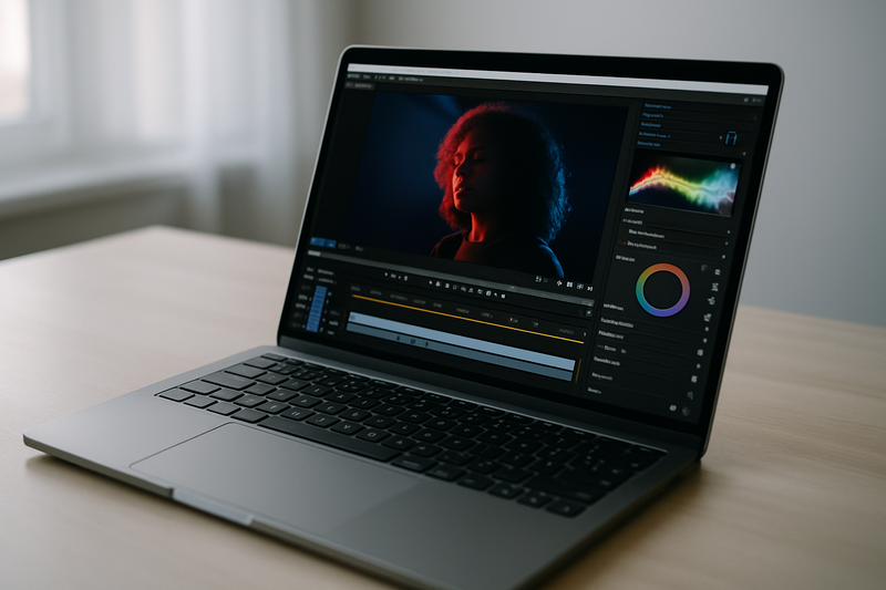MacBook Pro en train de faire tourner Final Cut Pro sur un bureau épuré
