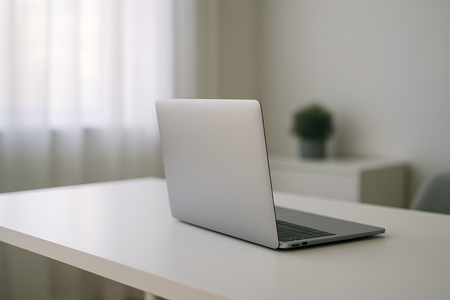 Illustration d'un MacBook moderne sur un bureau épuré