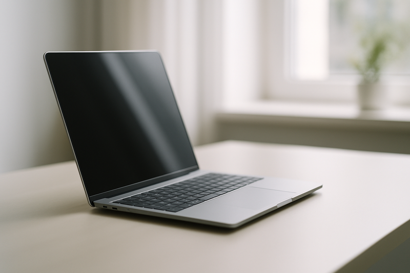 MacBook d'occasion testé sur un bureau minimaliste