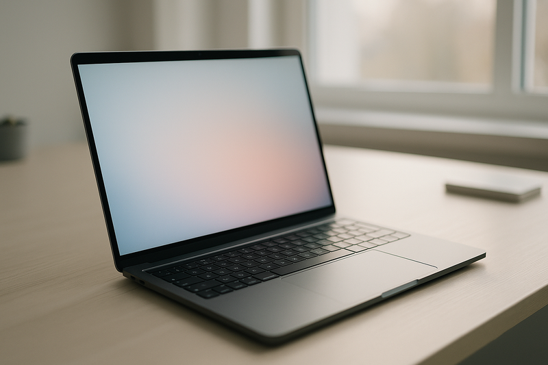 MacBook moderne sur un bureau minimaliste, illustration technologique
