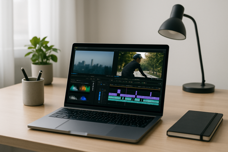 MacBook d'occasion utilisé pour le montage vidéo 4K avec logiciel de montage visible