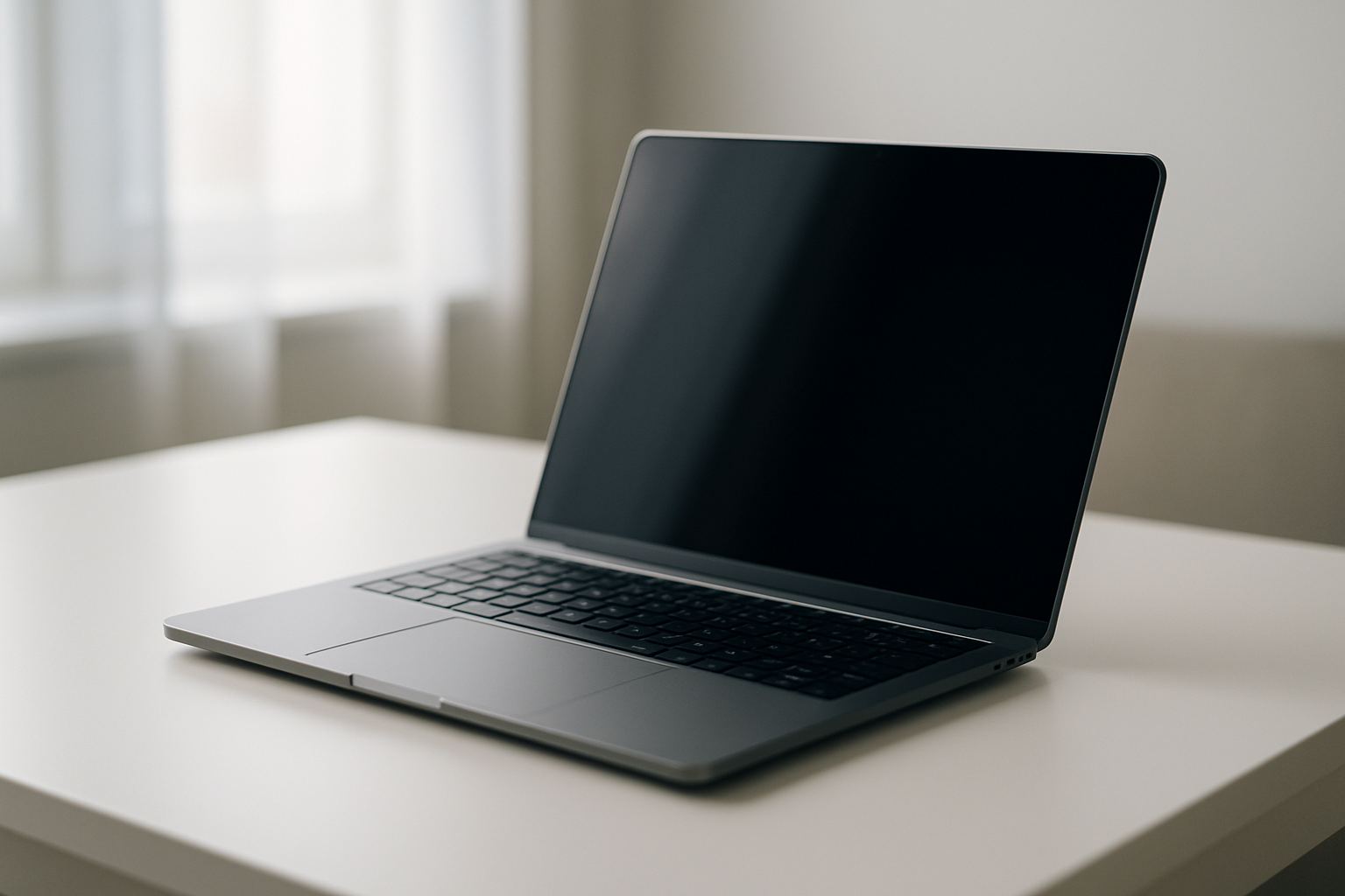 Illustration d'un MacBook moderne sur un bureau épuré