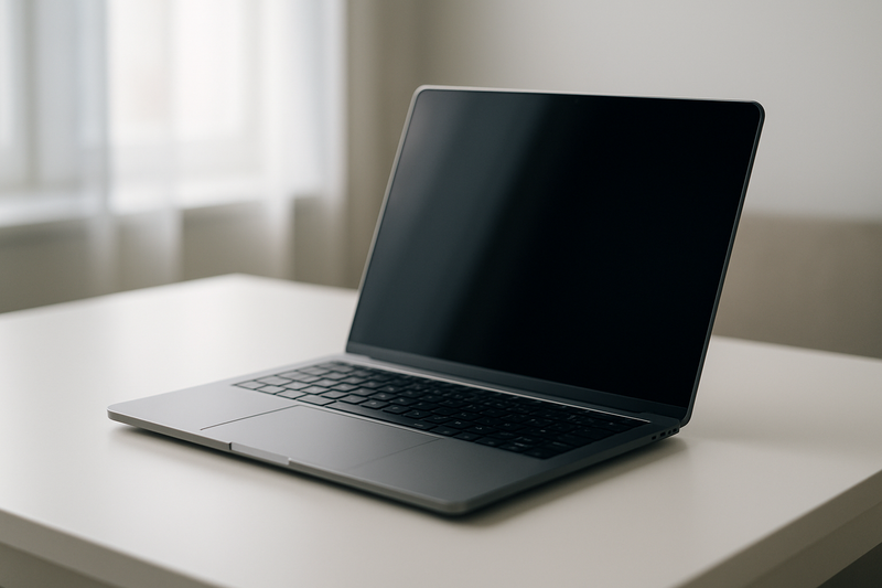 Illustration d'un MacBook moderne sur un bureau épuré