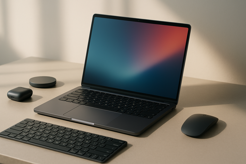 MacBook Neo avec accessoires assortis sur un bureau moderne