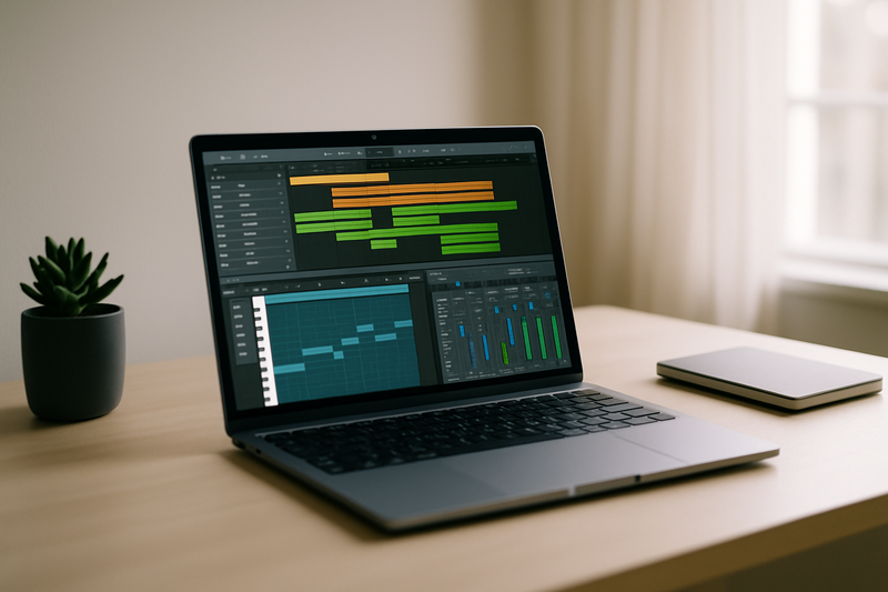 MacBook pour la musique avec logiciel de MAO, lumière douce