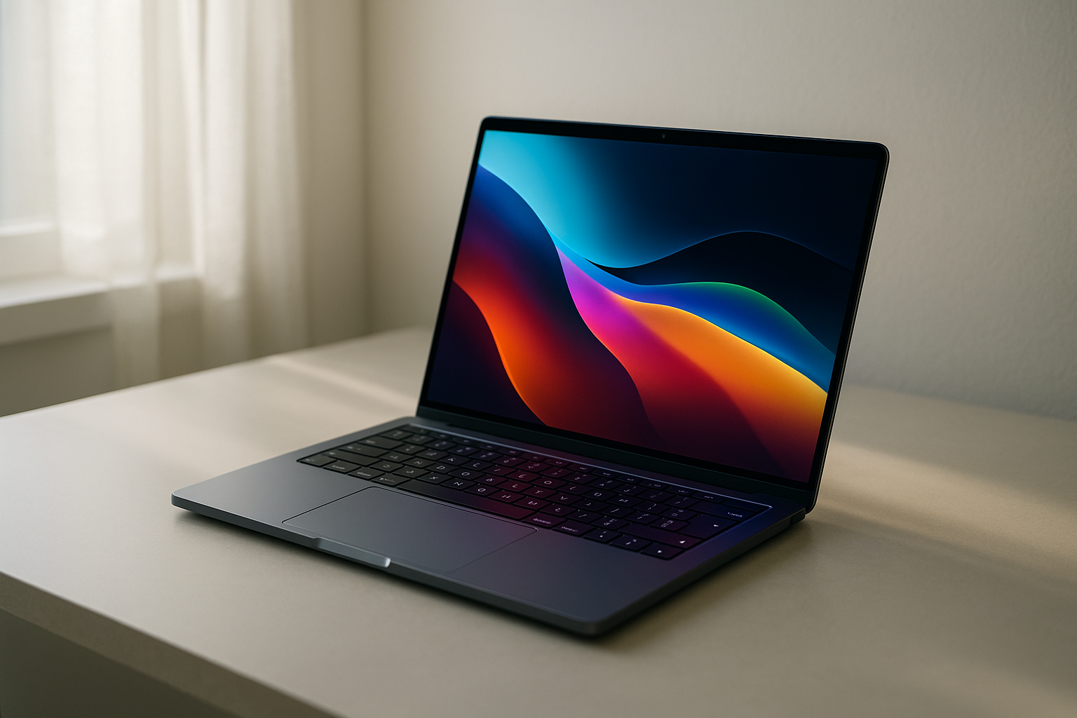 MacBook Ultra avec écran OLED sur un bureau minimaliste