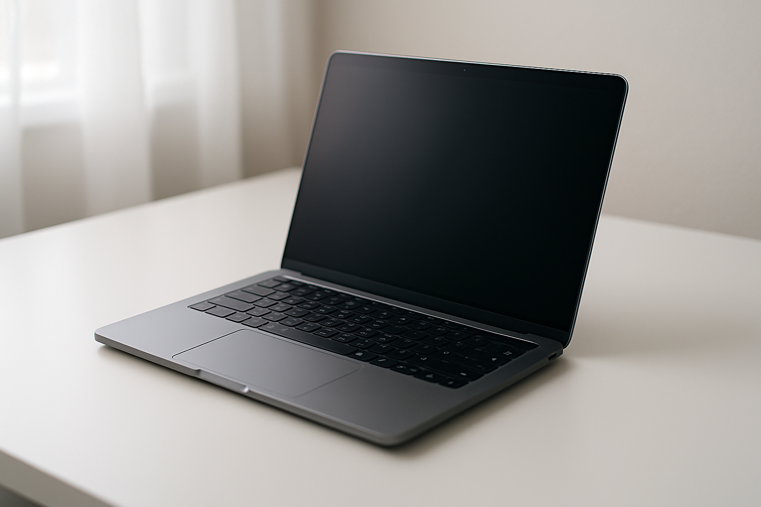 MacBook d'occasion testé sur un bureau minimaliste