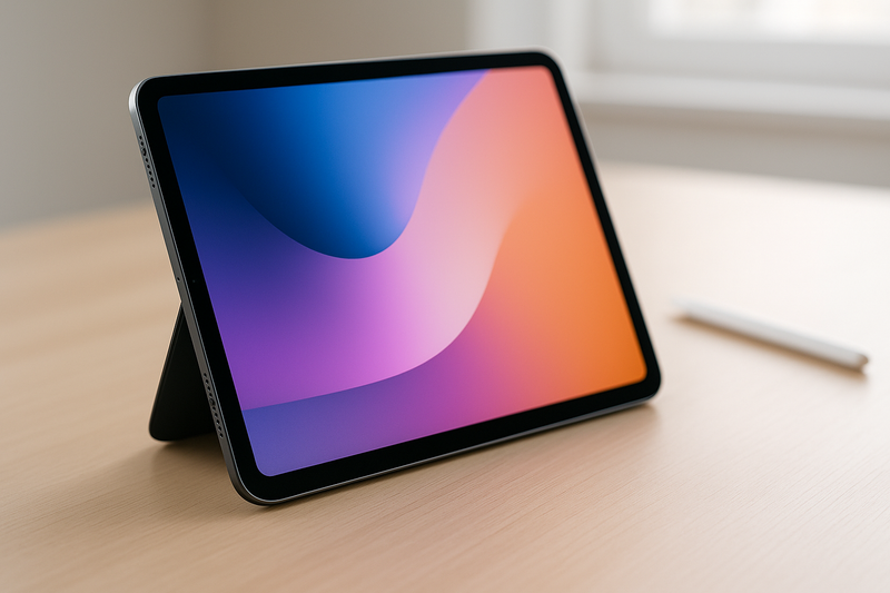 iPad Air moderne sur un bureau épuré, photographie tech
