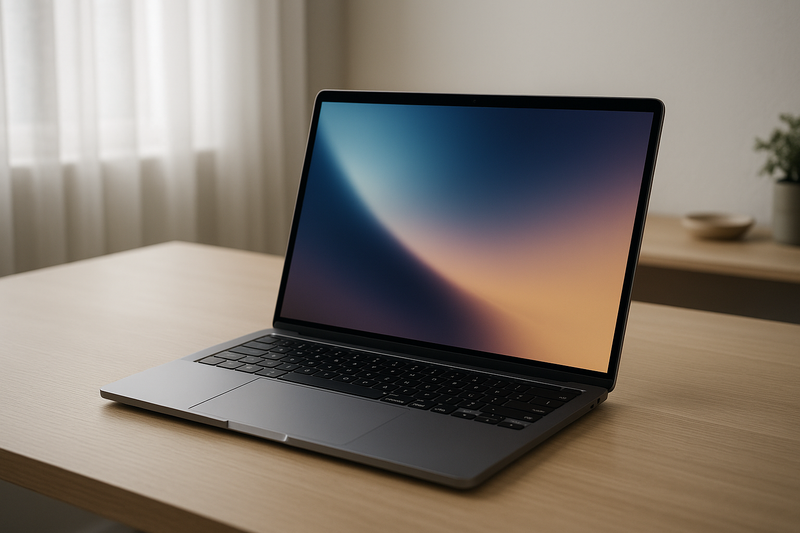 Illustration d'un MacBook Pro moderne sur un bureau épuré