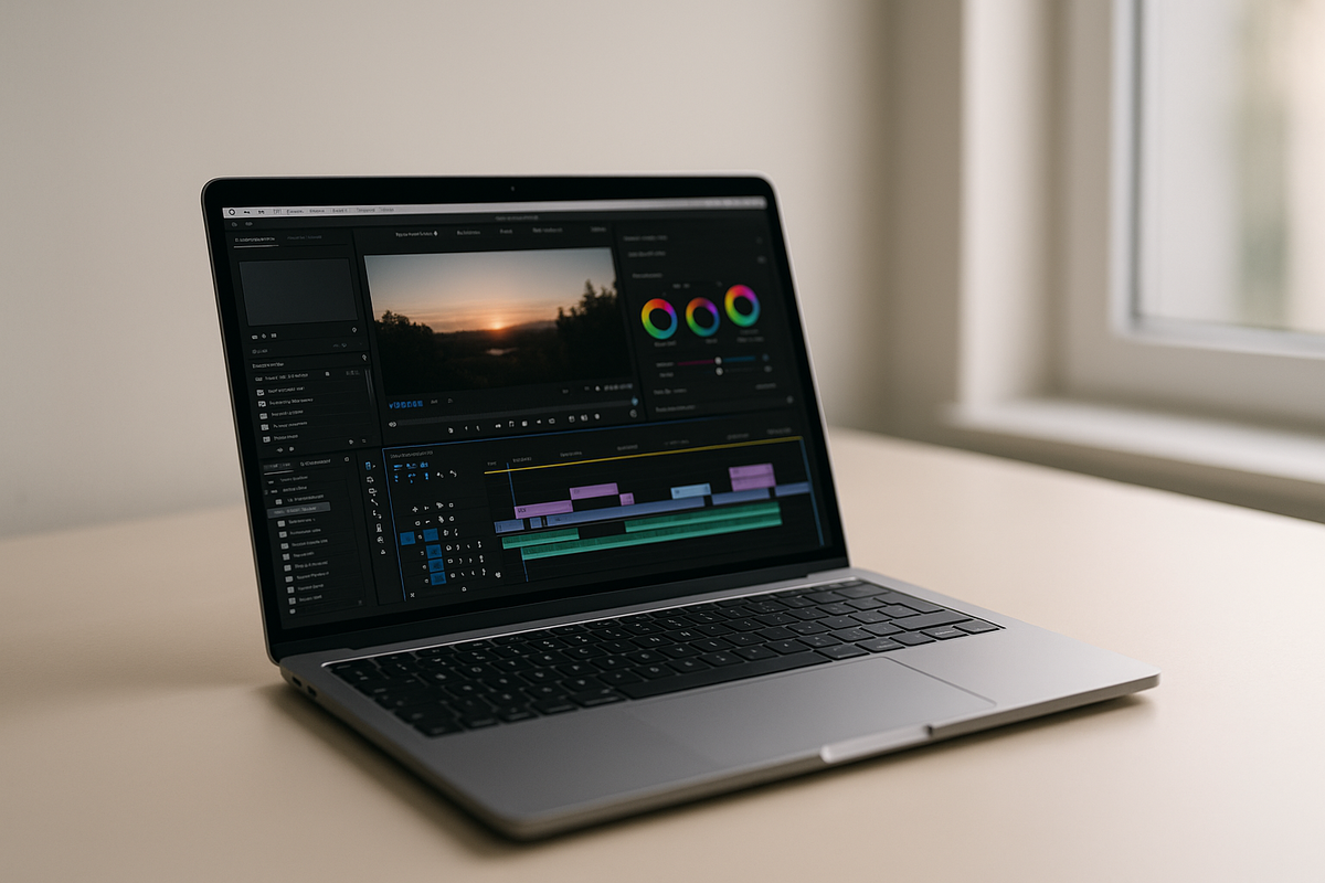 MacBook d'occasion avec logiciel de montage vidéo en arrière-plan