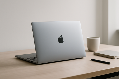 Un laptop Apple moderne sur un bureau minimaliste